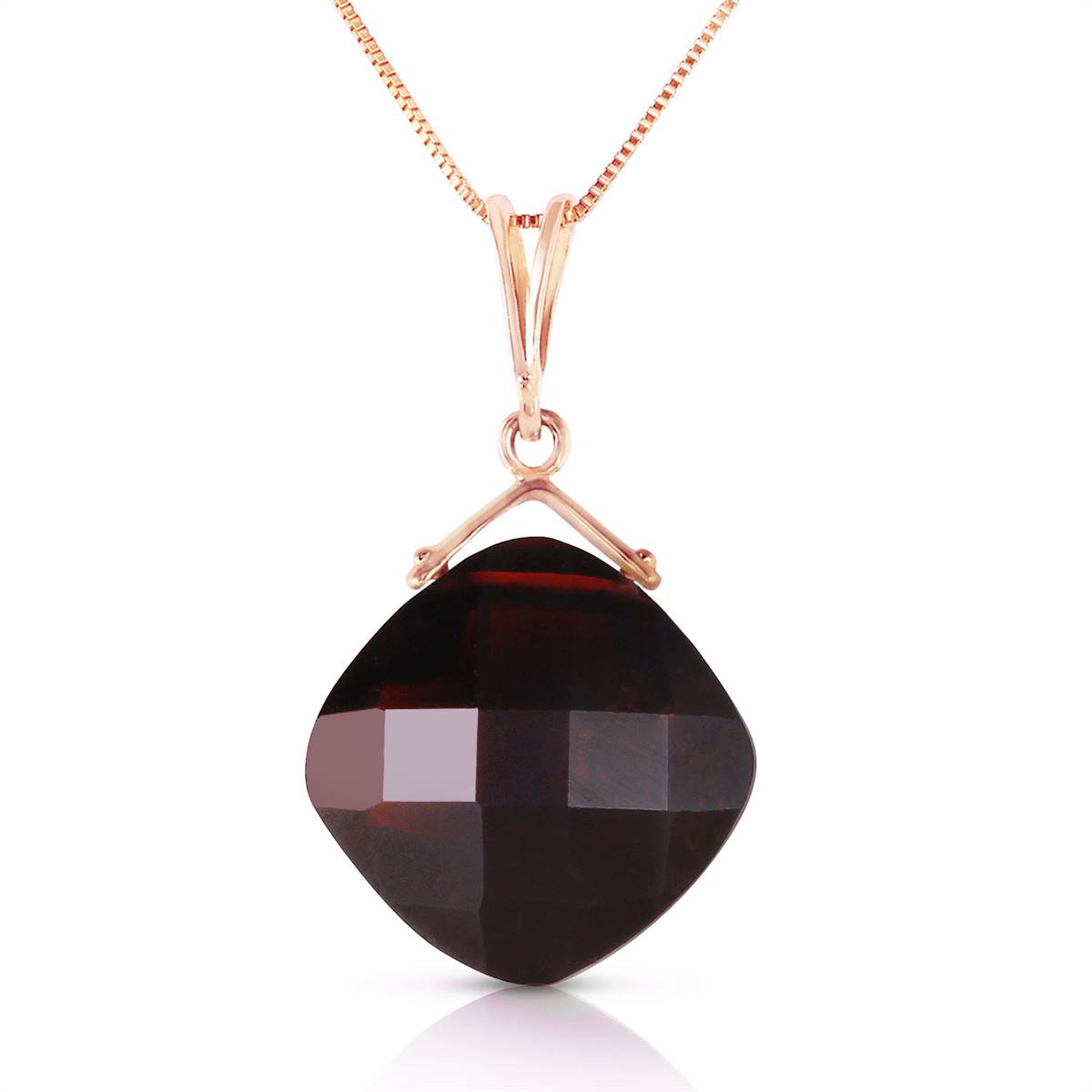 14K Solid Rose Gold Necklace w/ Natural Checkerboard Cut Garnet