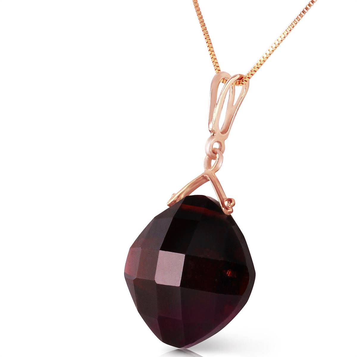 14K Solid Rose Gold Necklace w/ Natural Checkerboard Cut Garnet
