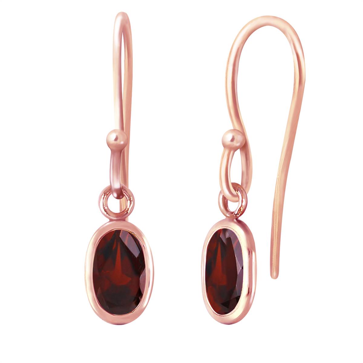 14K Solid Rose Gold Fish Hook Earrings w/ Garnets