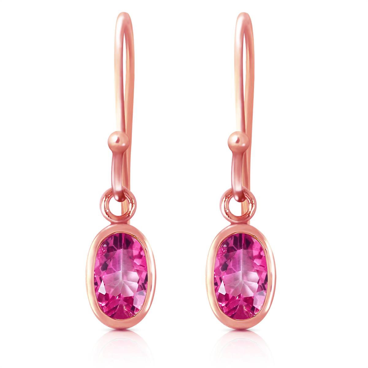 14K Solid Rose Gold Fish Hook Pink Topaz Earrings Jewelry