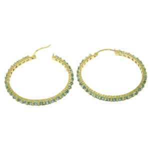 6 Carat 14K Solid Yellow Gold Hoop Earrings Blue Topaz