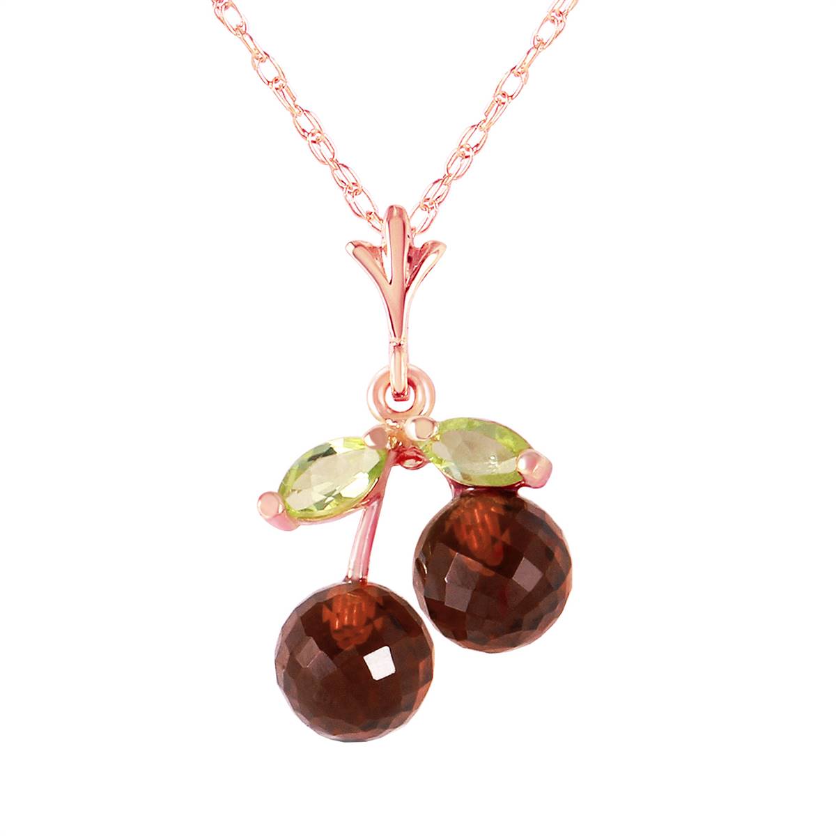 14K Solid Rose Gold Necklace w/ Garnets & Peridots