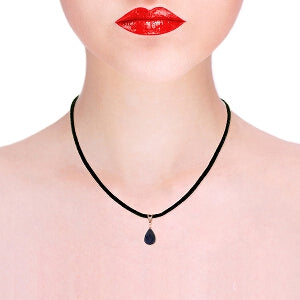 14K Solid Rose Gold & Leather Diamond/Sapphire Pear Cut Necklace