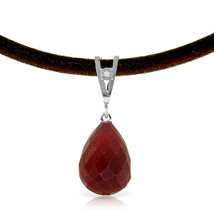 15.51 Carat 14K Solid White Gold Leather Necklace Diamond Ruby