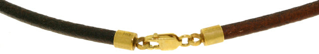 6 Carat 14K Solid Yellow Gold Leather Necklace Blue Topaz