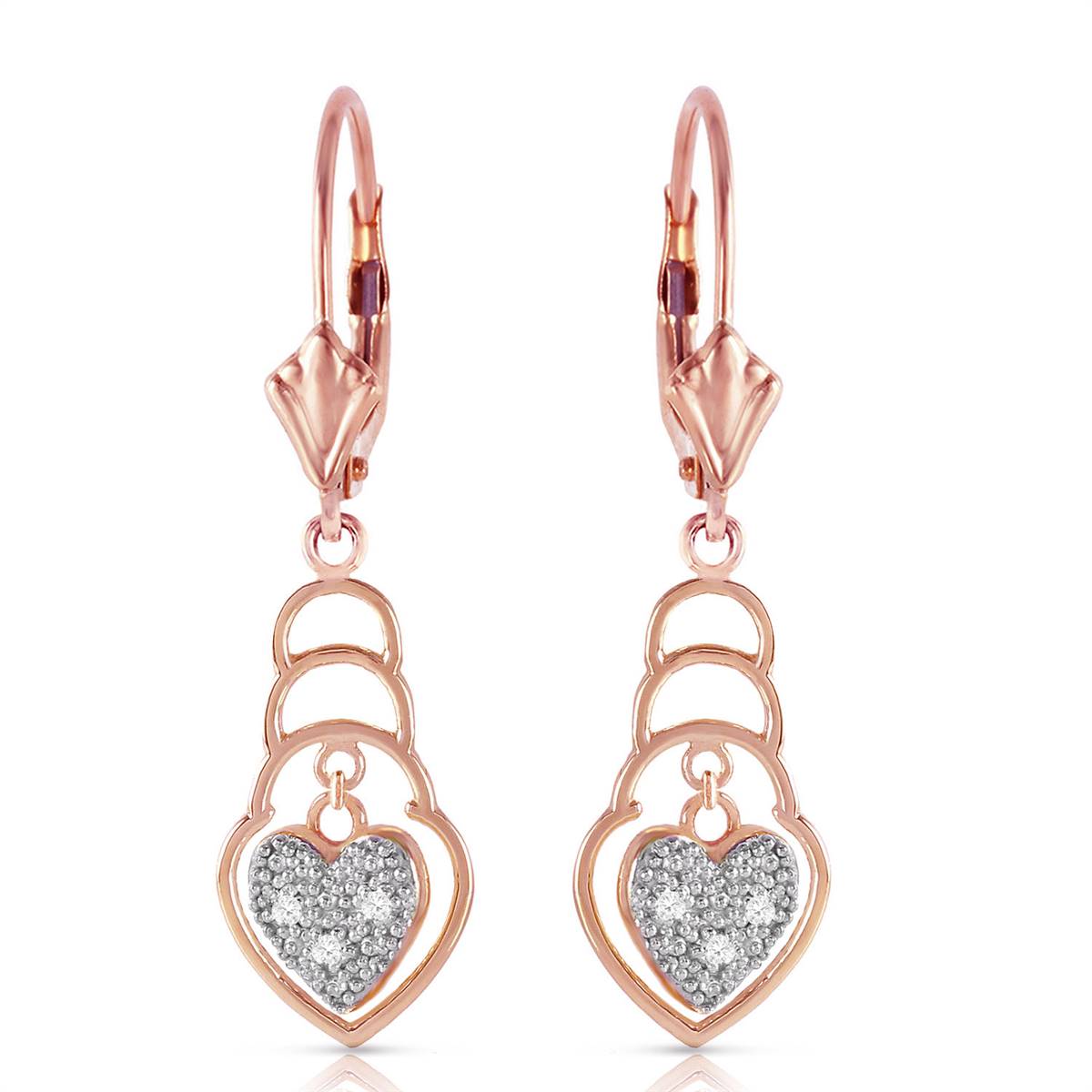 14K Solid Rose Gold Leverback Earrings w/ Diamonds