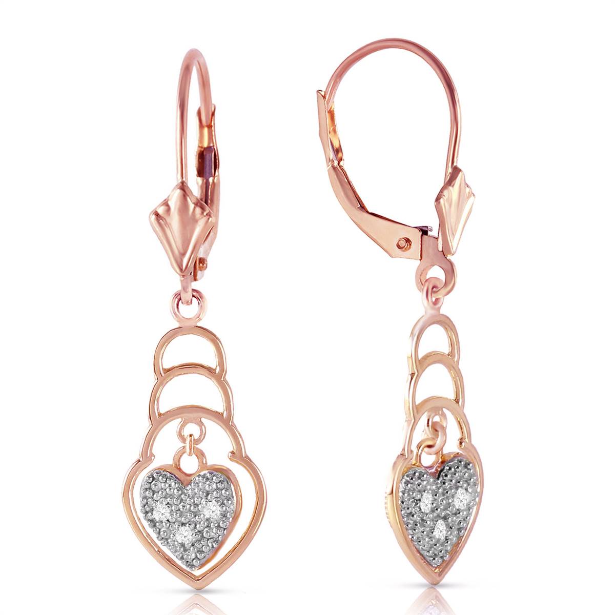 14K Solid Rose Gold Leverback Earrings w/ Diamonds