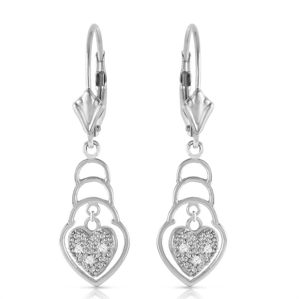 0.03 Carat 14K Solid White Gold Leverback Earrings Diamond