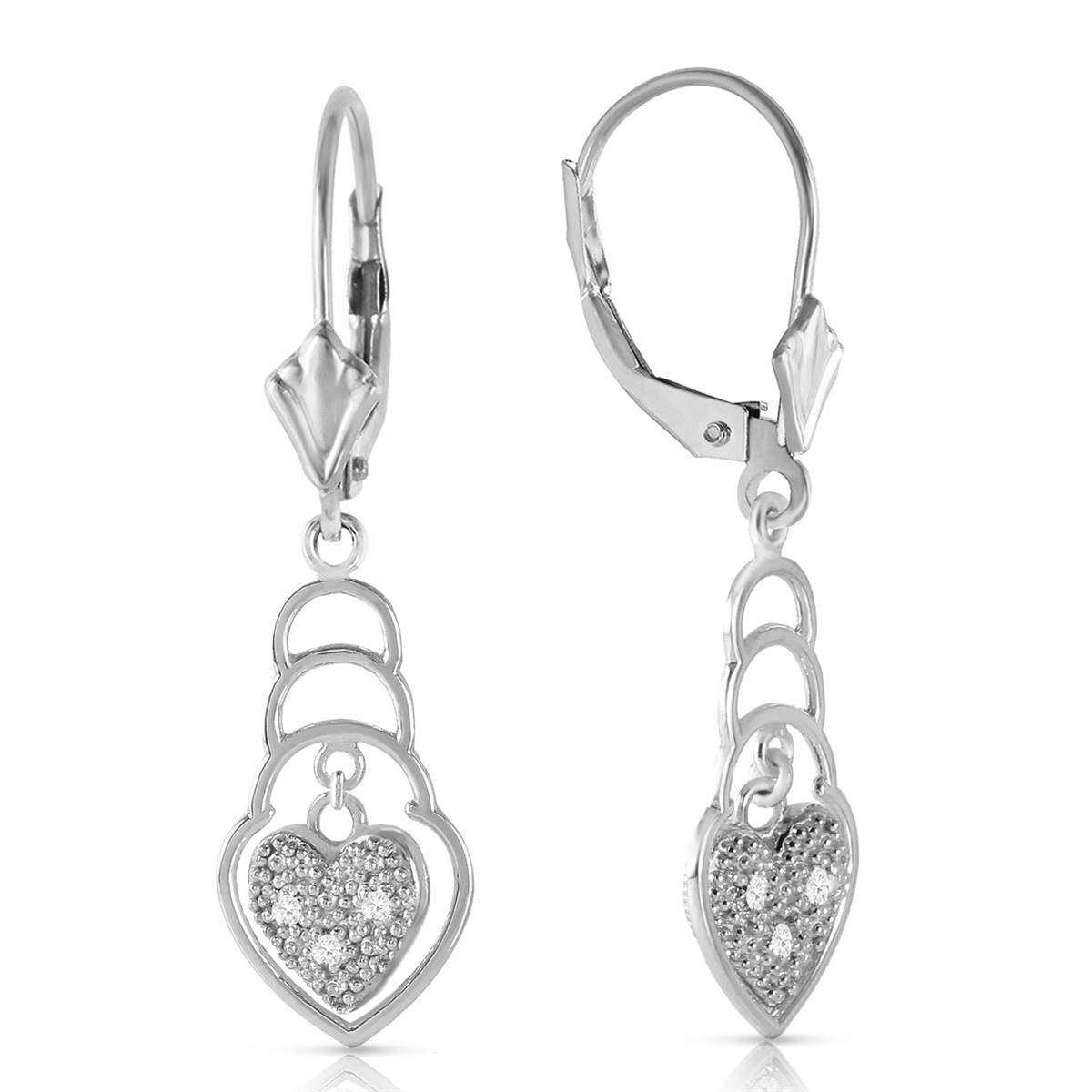 0.03 Carat 14K Solid White Gold Leverback Earrings Diamond