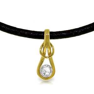 0.5 Carat 14K Solid Yellow Gold Leather Necklace 0.50 Carat Diamond