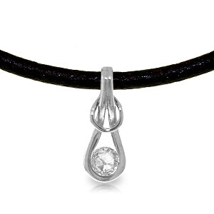 0.5 Carat 14K Solid White Gold Leather Necklace 0.50 Carat Diamond