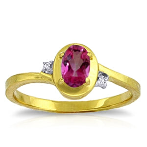 0.51 Carat 14K Solid Yellow Gold Rings Diamond Pink Topaz