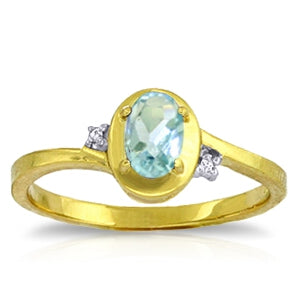 0.51 Carat 14K Solid Yellow Gold Rings Diamond Aquamarine