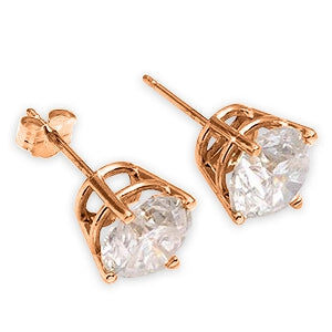 14K Solid Rose Gold Stud Earrings w/ 1.50 Carat Natural Diamonds