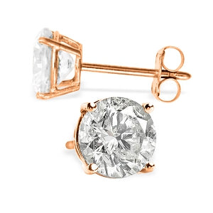 14K Solid Rose Gold Stud Earrings w/ 1.50 Carat Natural Diamonds