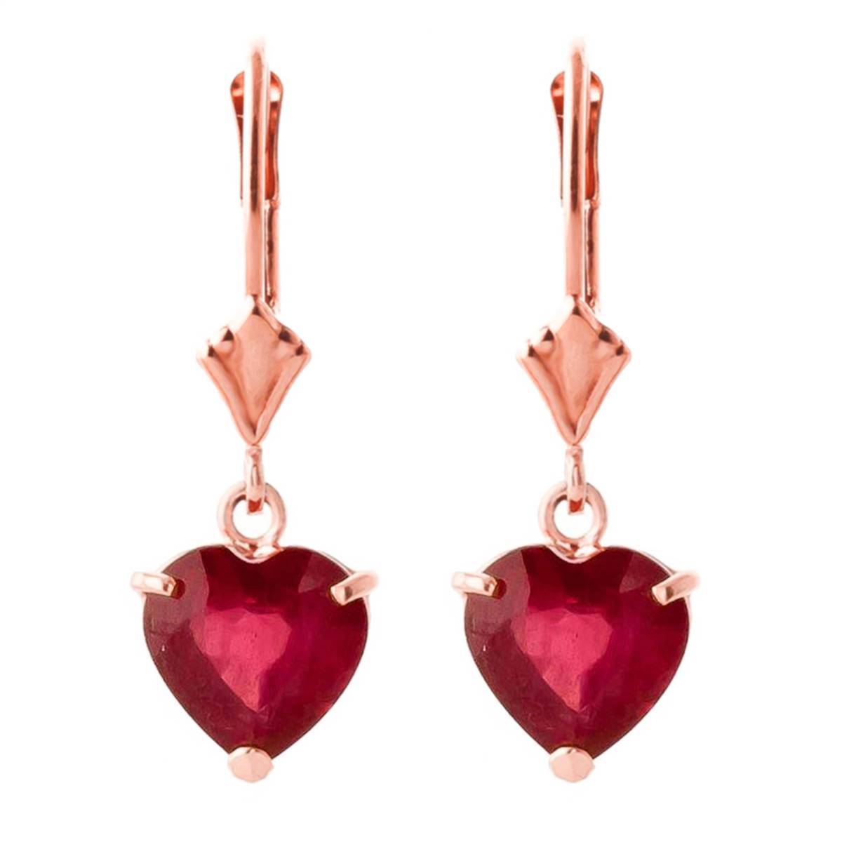 14K Solid Rose Gold Leverback Ruby Gemstone Earrings