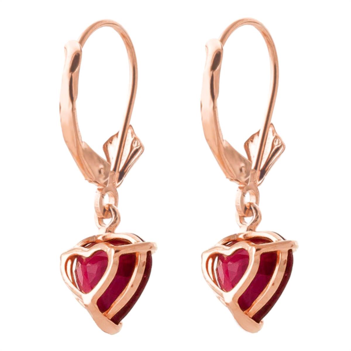 14K Solid Rose Gold Leverback Ruby Gemstone Earrings