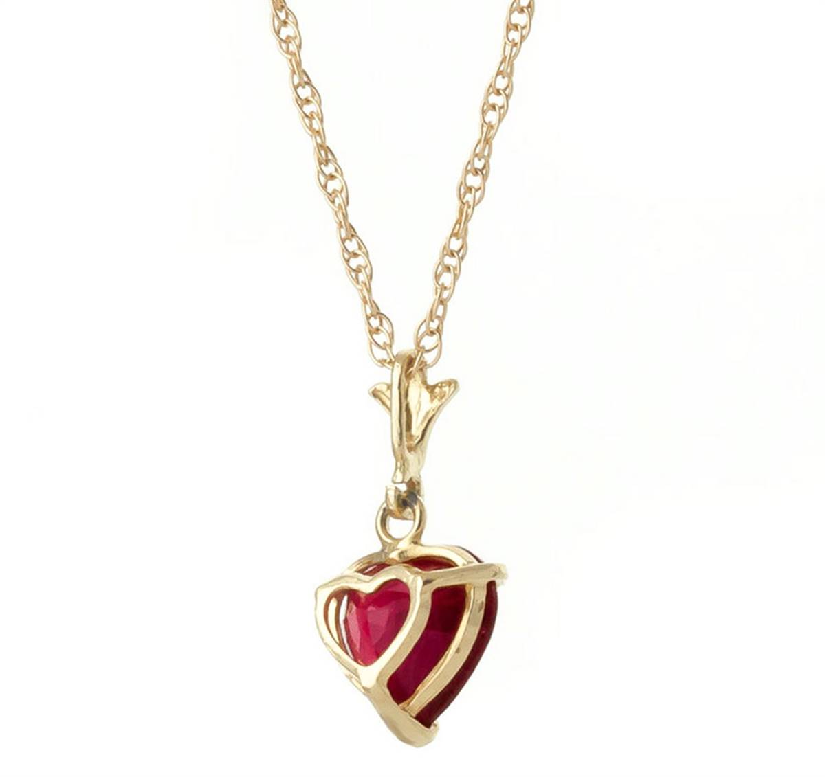 1.45 Carat 14K Solid Yellow Gold Necklace Natural Heart Ruby