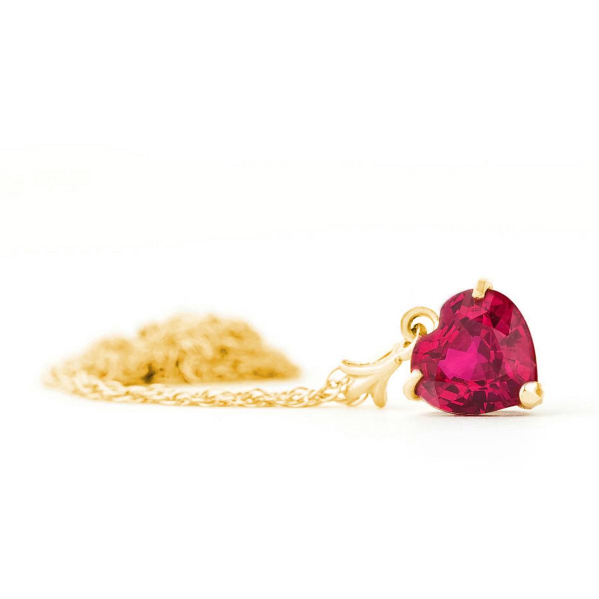 1.45 Carat 14K Solid Yellow Gold Necklace Natural Heart Ruby