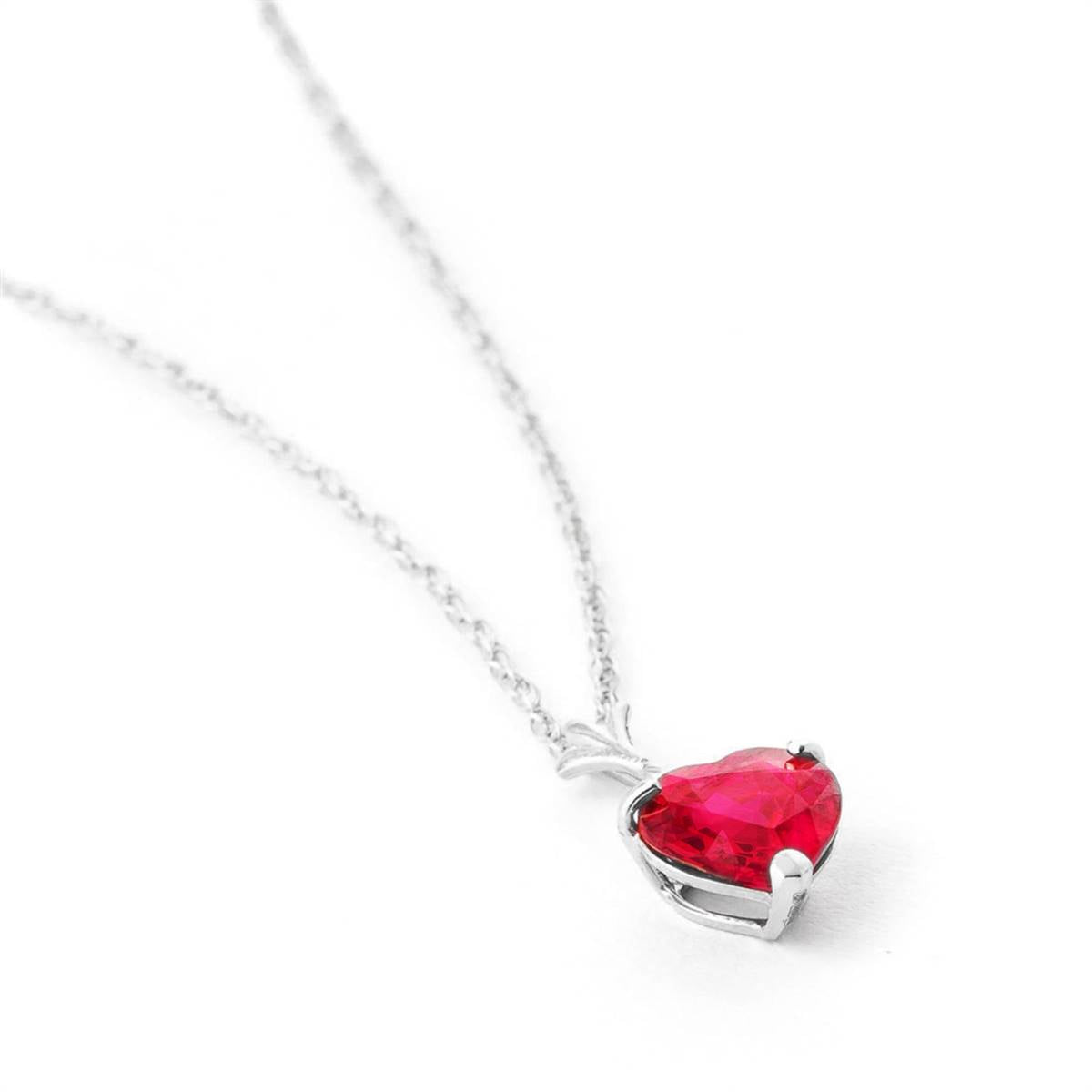 1.45 Carat 14K Solid White Gold Necklace Natural Heart Ruby