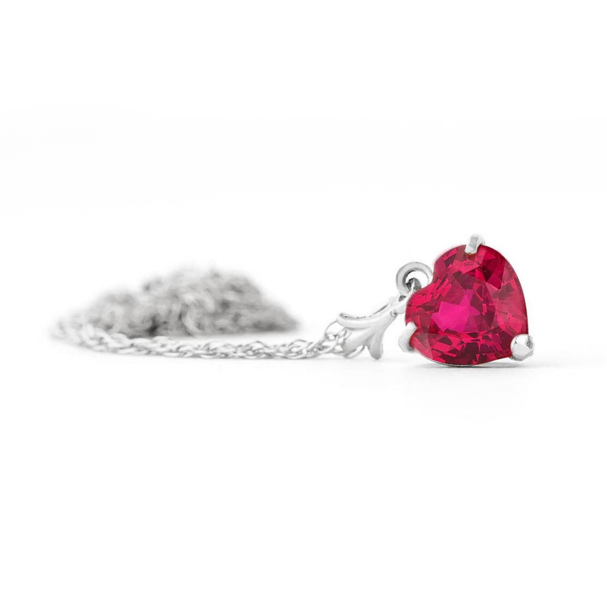 1.45 Carat 14K Solid White Gold Necklace Natural Heart Ruby