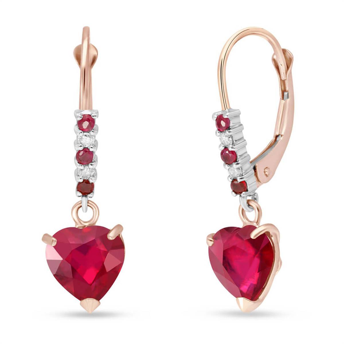 14K Solid Rose Gold Leverback Earrings Diamond & Ruby Jewelry Genuine Royal