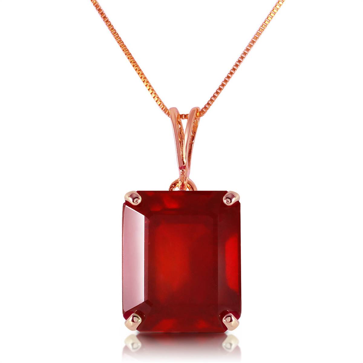 14K Solid Rose Gold Necklace w/ Octagon Natural Ruby