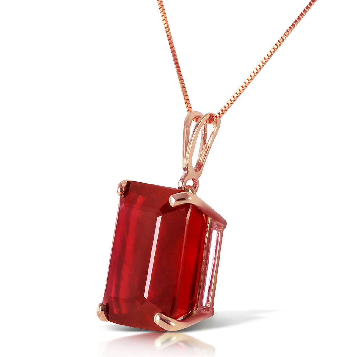 14K Solid Rose Gold Necklace w/ Octagon Natural Ruby