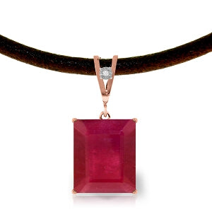 14K Solid Rose Gold & Leather Diamond/Ruby Square Cut Necklace