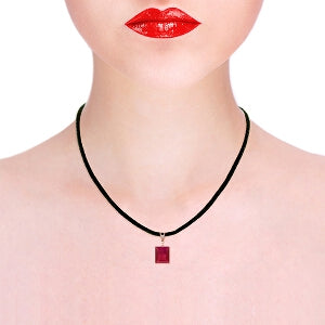 14K Solid Rose Gold & Leather Diamond/Ruby Square Cut Necklace