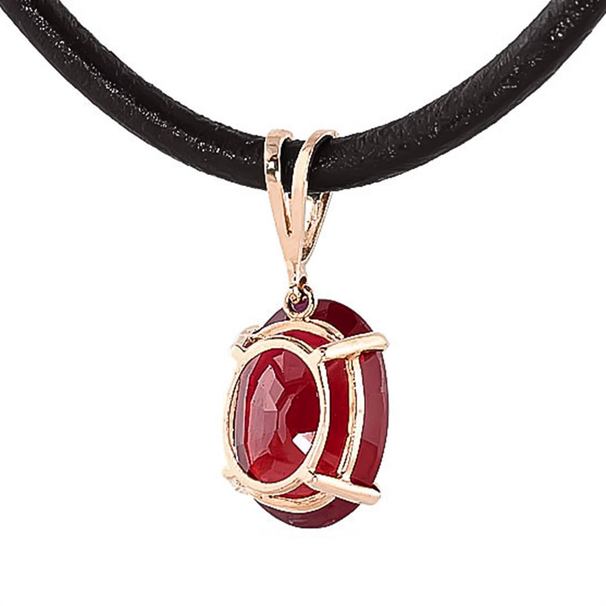 14K Solid Rose Gold & Leather Diamond/Ruby Oval Cut Necklace