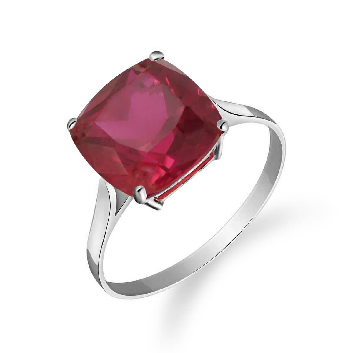 6.75 Carat 14K Solid White Gold Ring Natural Cushion Shape Ruby