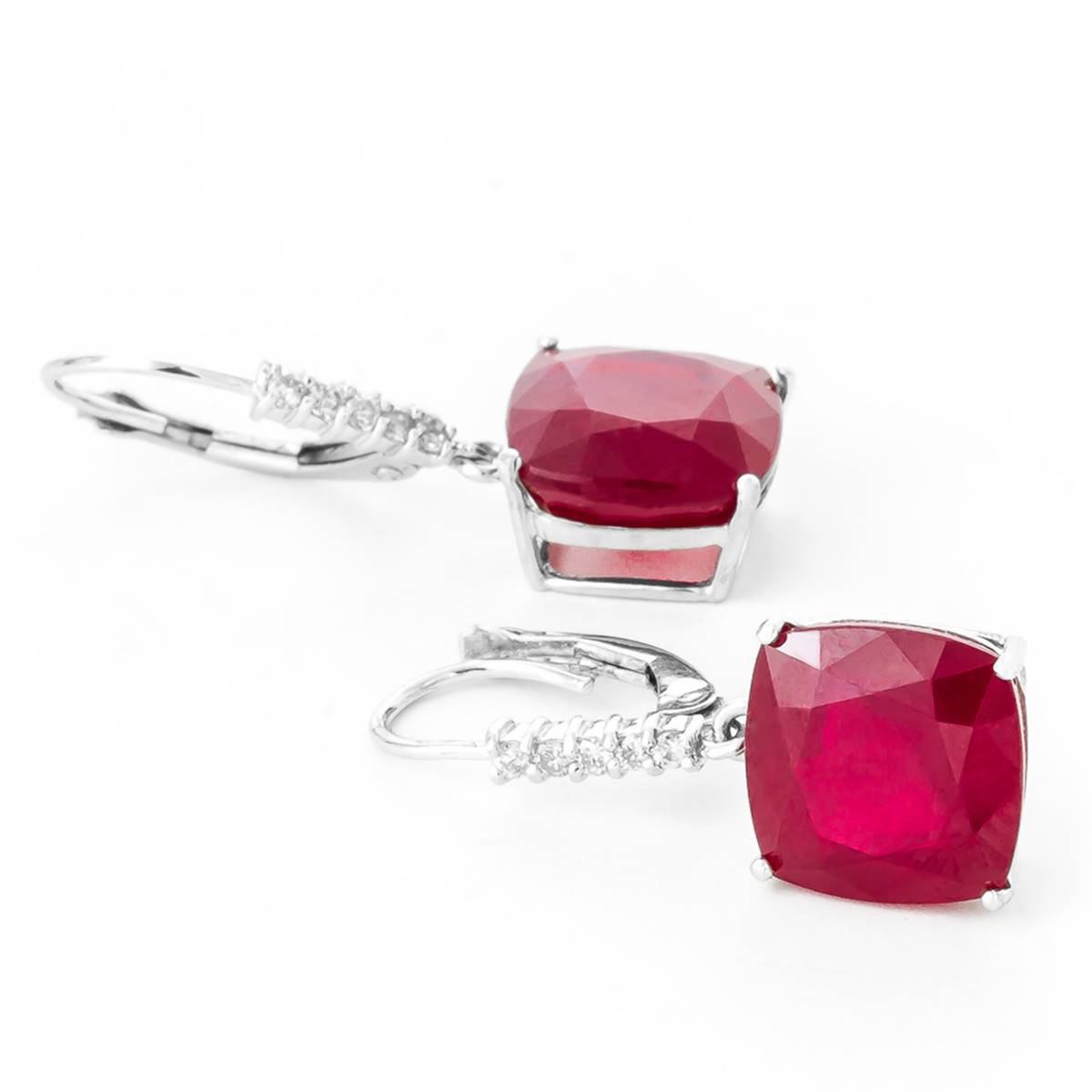 13.65 Carat 14K Solid White Gold Waiting Ruby Diamond Earrings