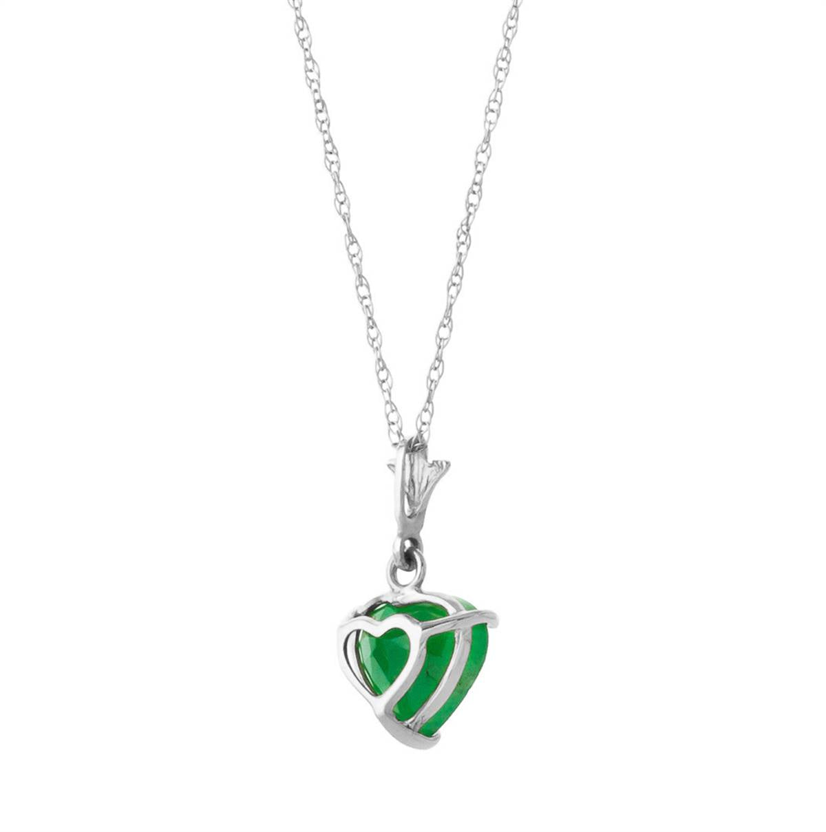 14K Solid White Gold Necklace w/ Natural Heart Emerald