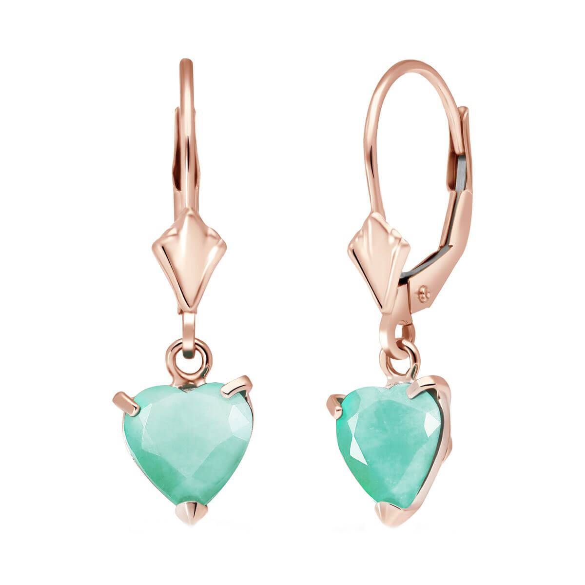 14K Solid Rose Gold Leverback Earrings Emerald Gemstone Class Limited Edition