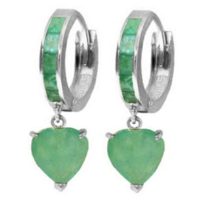 14K SOLID WHITE GOLD HOOP EARRING WITH NATURAL EMERALDS