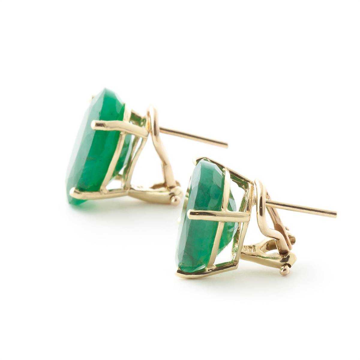 13 Carat 14K Solid Yellow Gold French Clips Earrings Natural Emerald