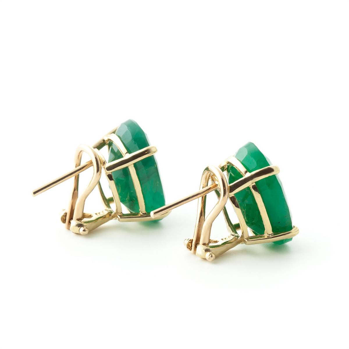 13 Carat 14K Solid Yellow Gold French Clips Earrings Natural Emerald