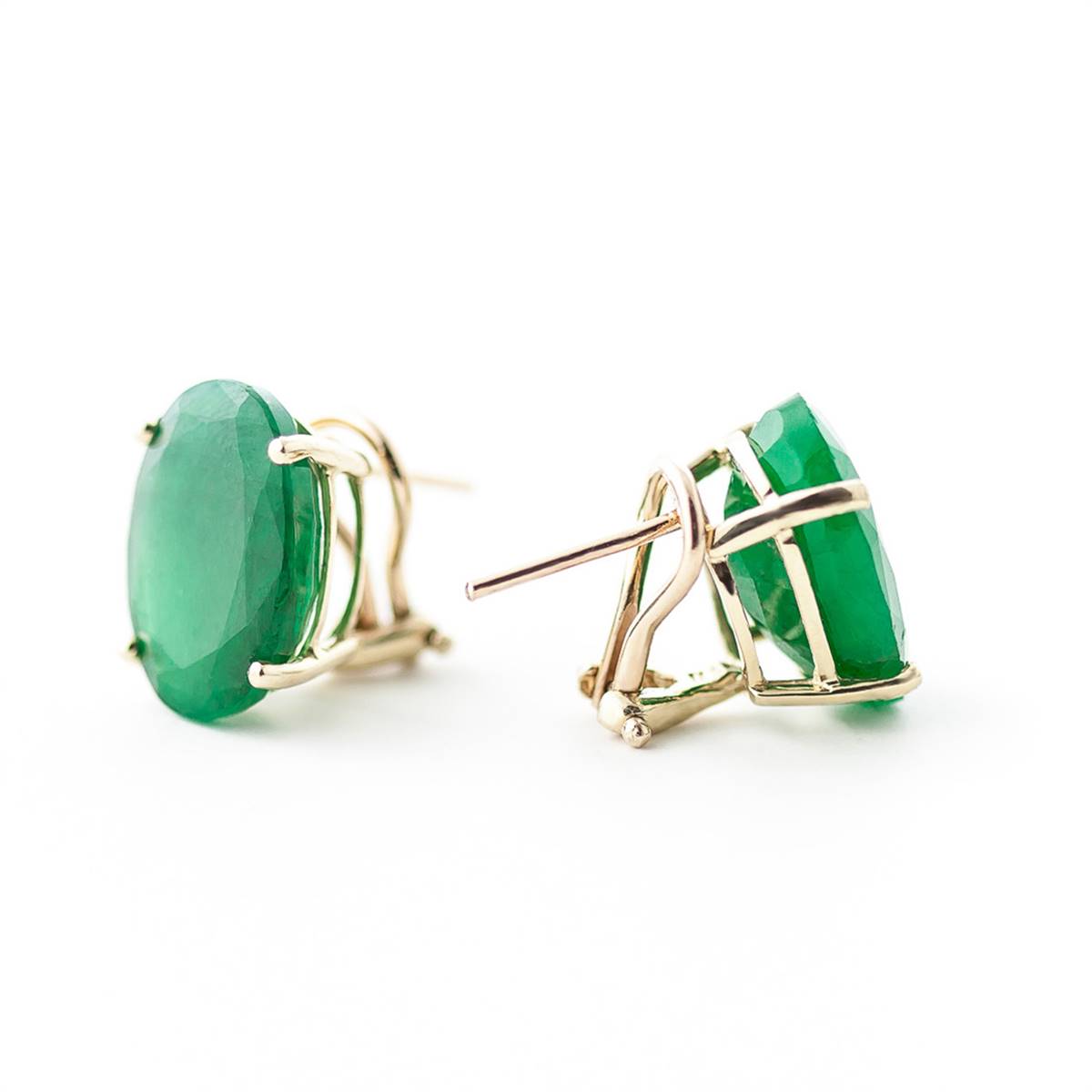 13 Carat 14K Solid Yellow Gold French Clips Earrings Natural Emerald