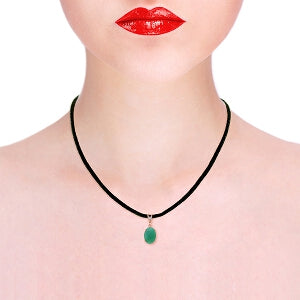 14K Solid Rose Gold & Leather Diamond/Emerald Oval Cut Necklace