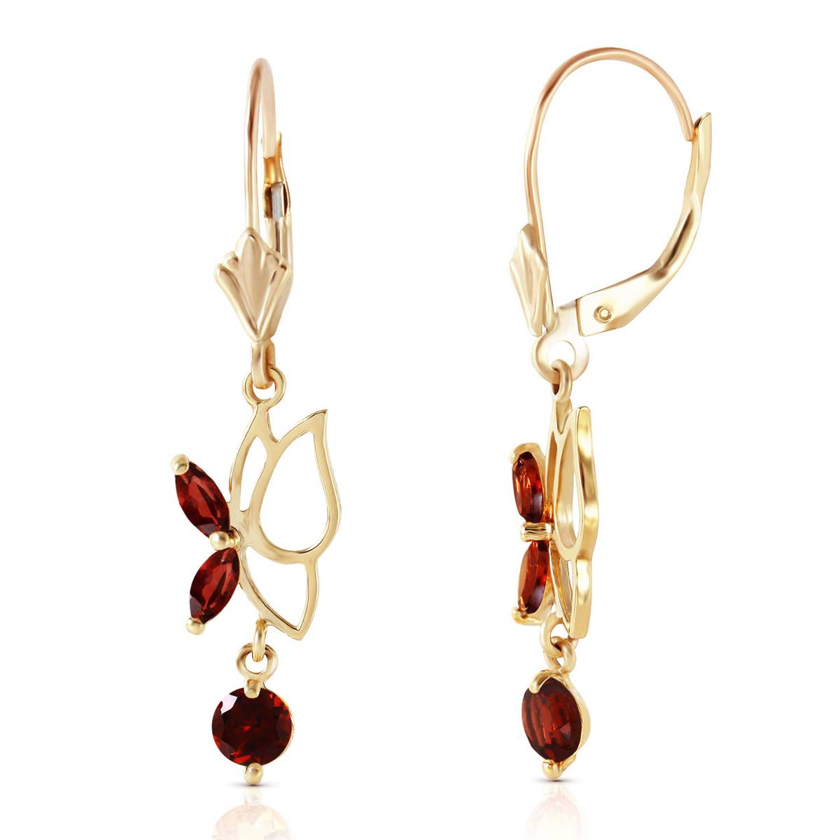 0.8 Carat 14K Solid Yellow Gold Butterfly Earrings Garnet