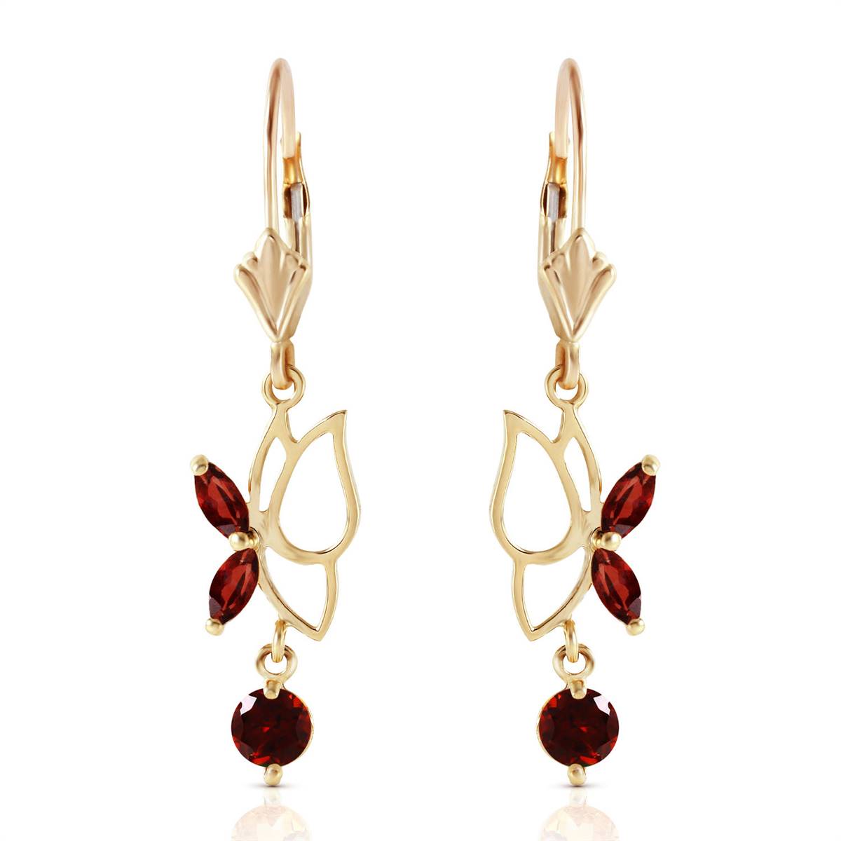 0.8 Carat 14K Solid Yellow Gold Butterfly Earrings Garnet