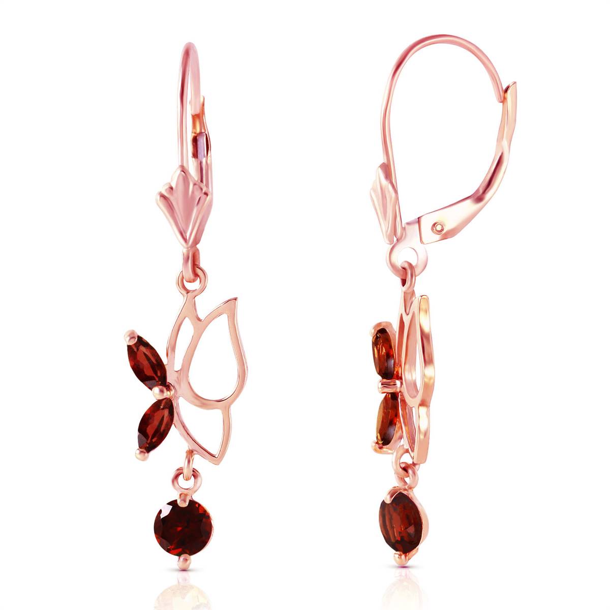 14K Solid Rose Gold Butterfly Earrings w/ Garnets