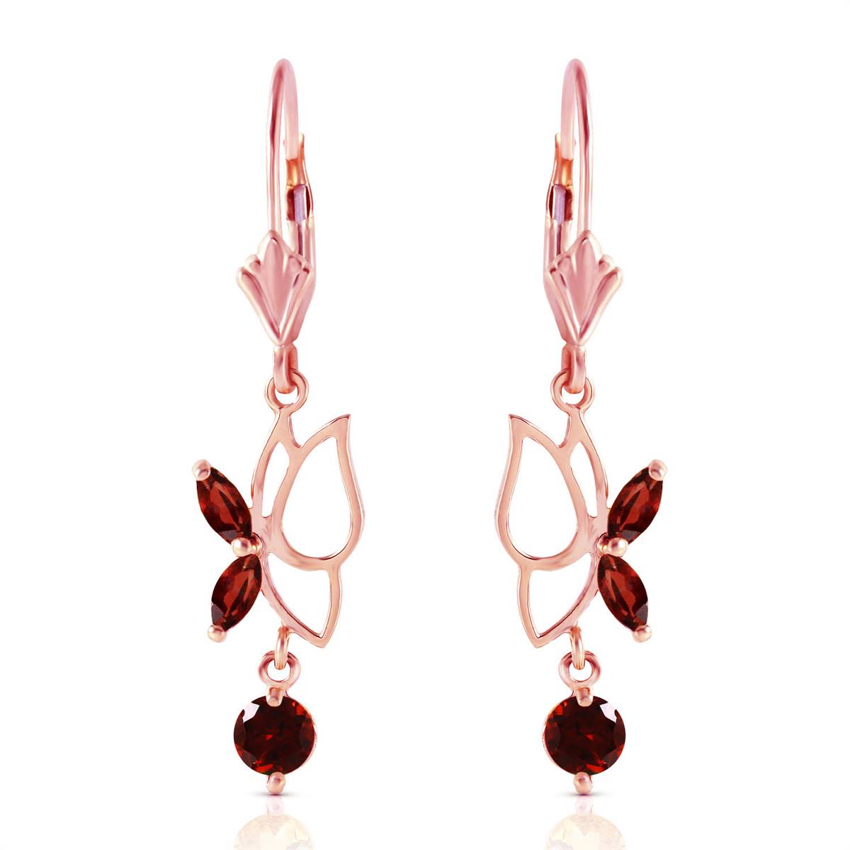 14K Solid Rose Gold Butterfly Earrings w/ Garnets