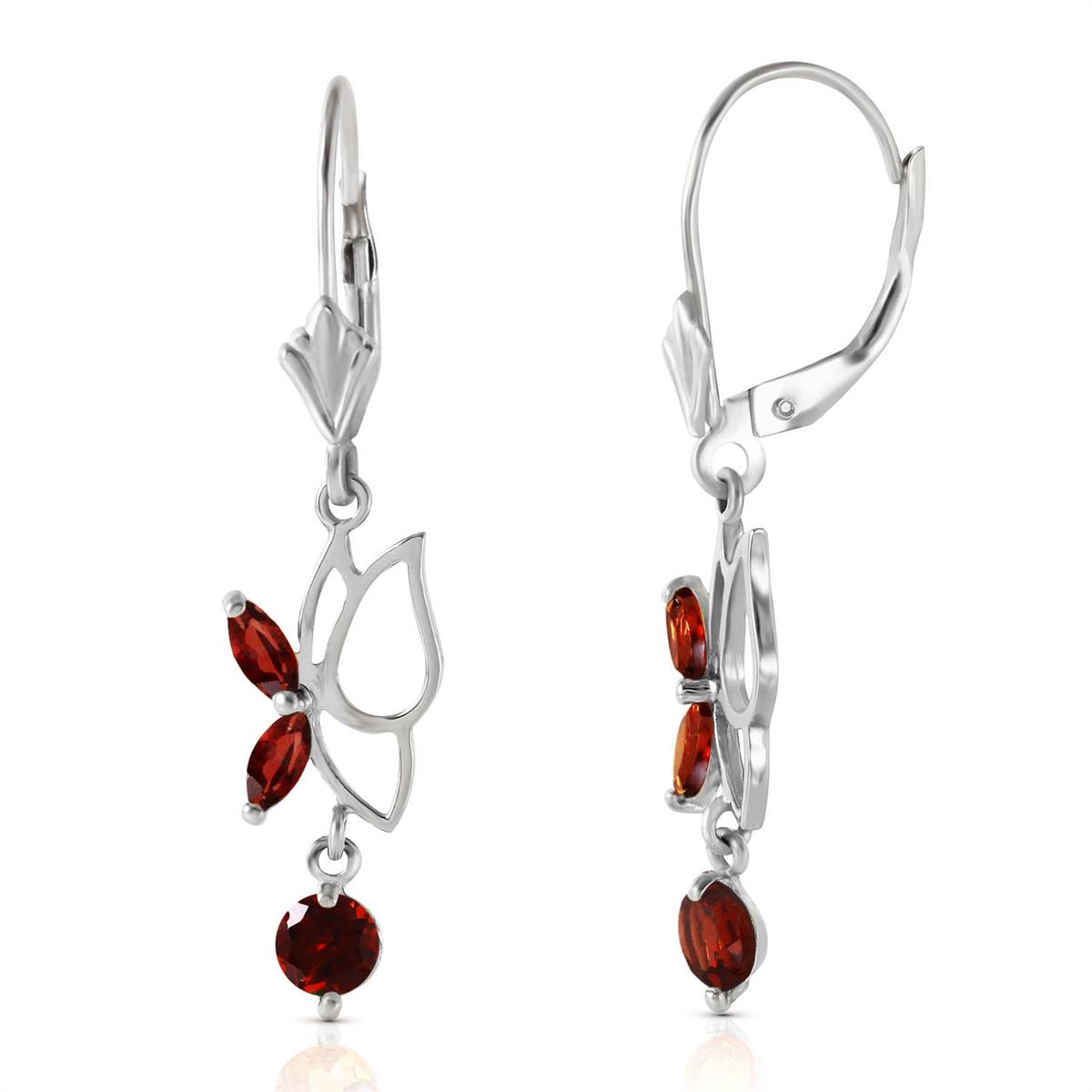 0.8 Carat 14K Solid White Gold Butterfly Earrings Garnet