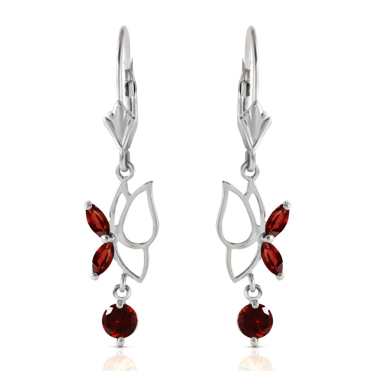 0.8 Carat 14K Solid White Gold Butterfly Earrings Garnet