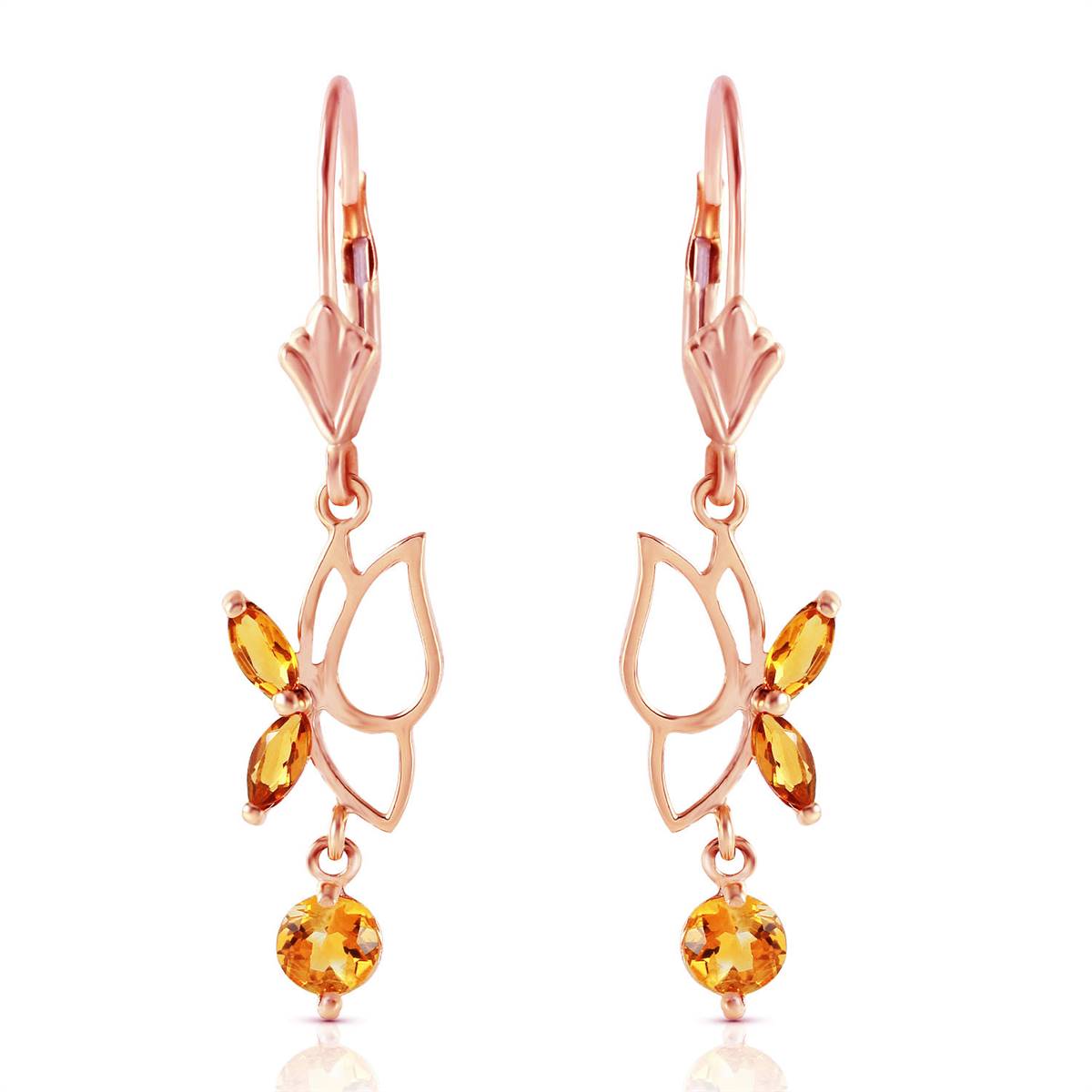 14K Solid Rose Gold Butterfly Earrings w/ Citrines