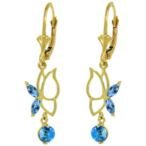 0.8 Carat 14K Solid Yellow Gold Flutter Fly Blue Topaz Earrings