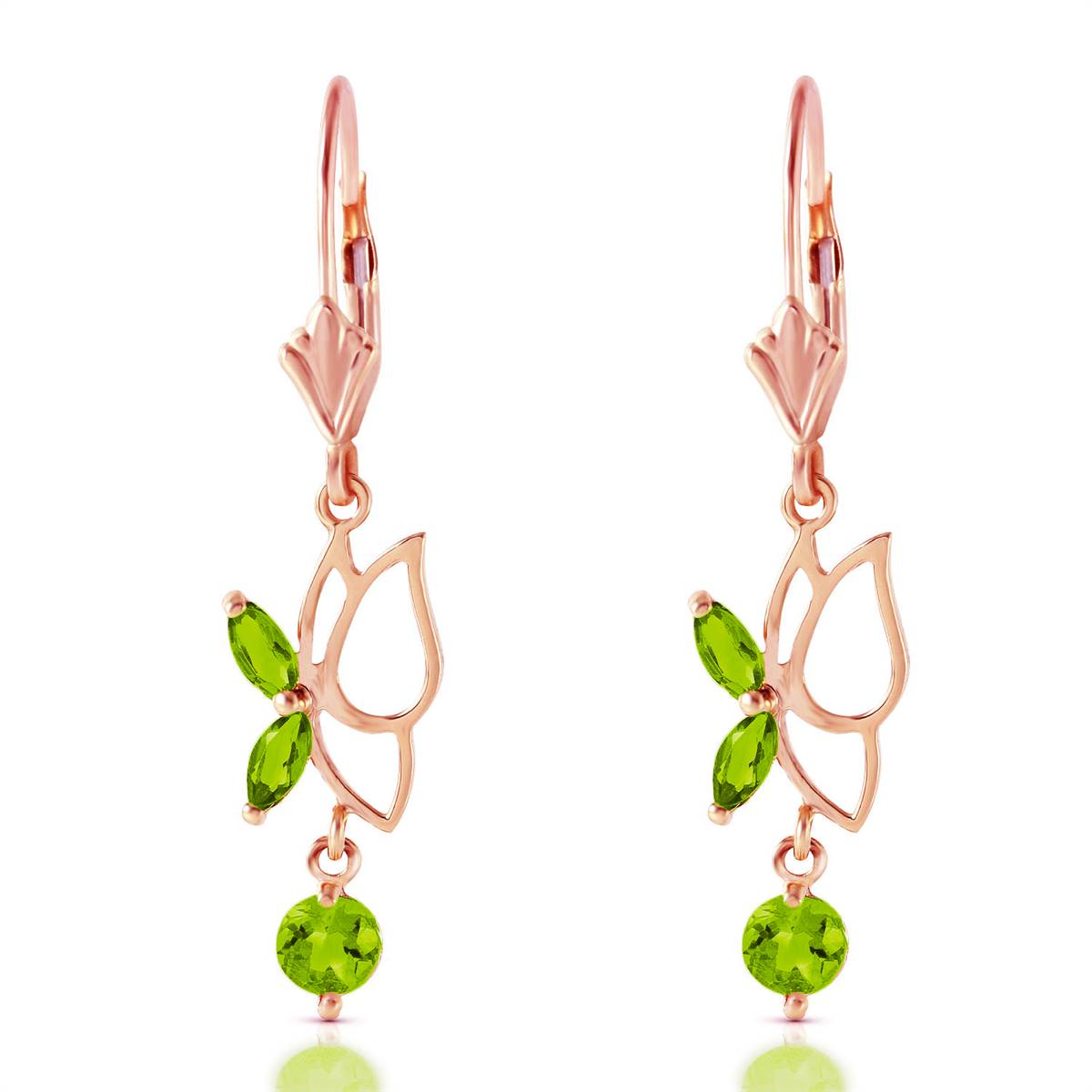 14K Solid Rose Gold Butterfly Earrings w/ Peridots