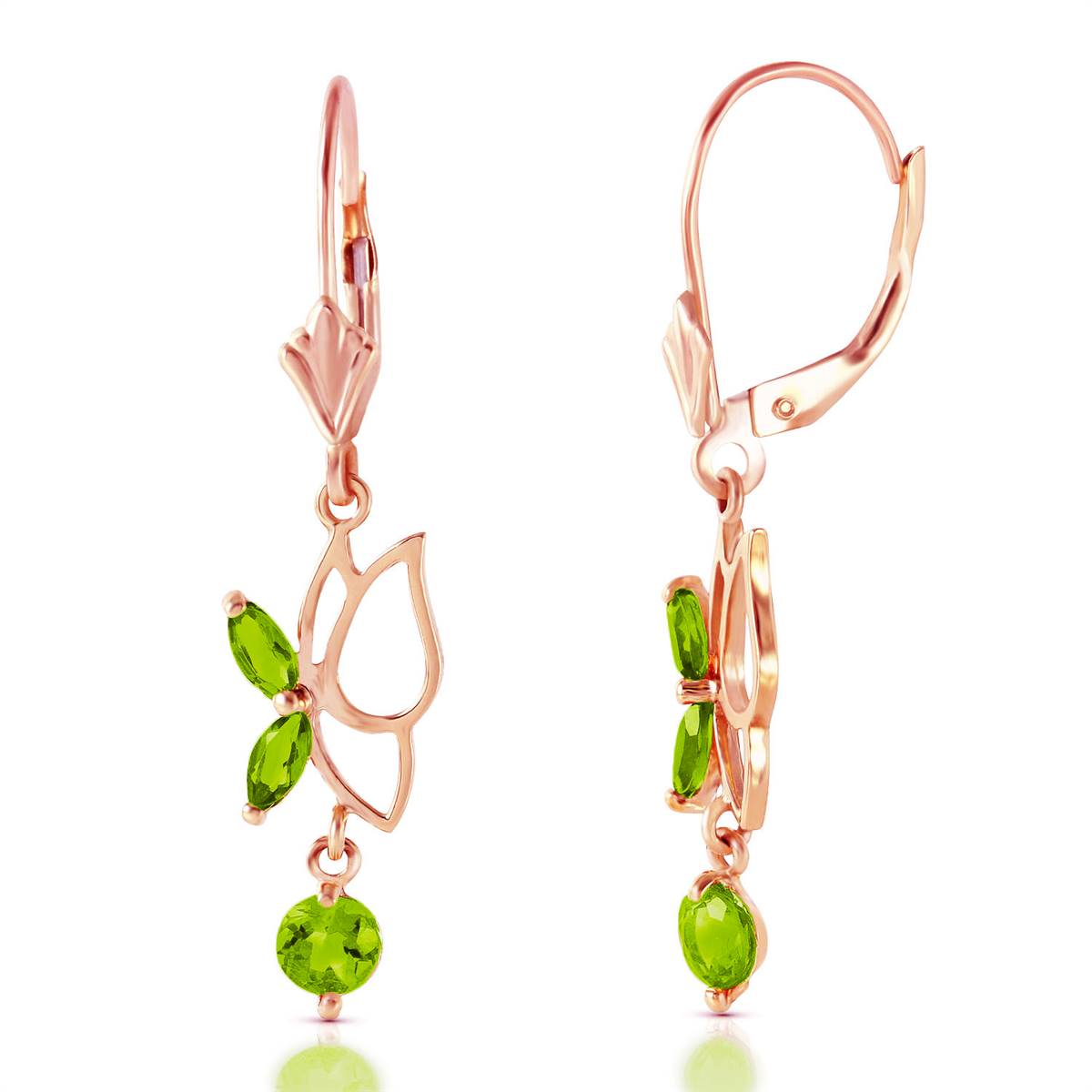 14K Solid Rose Gold Butterfly Earrings w/ Peridots